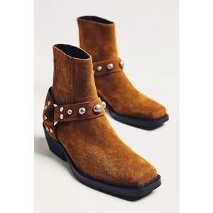 Anthropologie Bibi Lou Moto‎ Ankle Boots 39 Suede Square Toe
